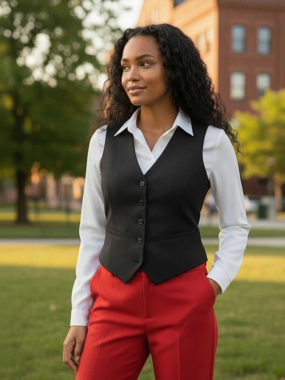 Express Not So Classic Black Buttoned Front And Lace Back Vest